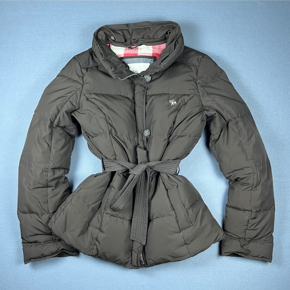 VTG Y2K Abercrombie & Fitch Womens Large Brown Belted Down Puffer Jacket Plaid